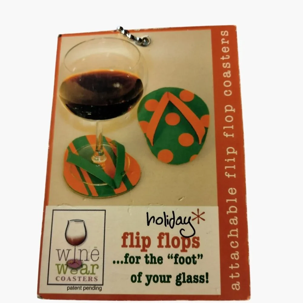 Christmas Flip Flop Coasters Stemmed Glasses Reusable Wine Wear Lot 4 - Picture 9 of 14